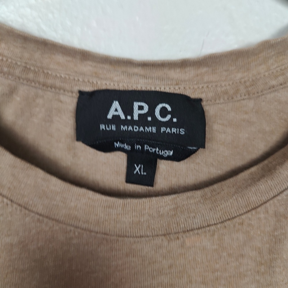 APC Logo T-shirt Mens XL Tan Heather Cotton Crewneck Boxy Top‎ Tee Designer - Picture 9 of 11
